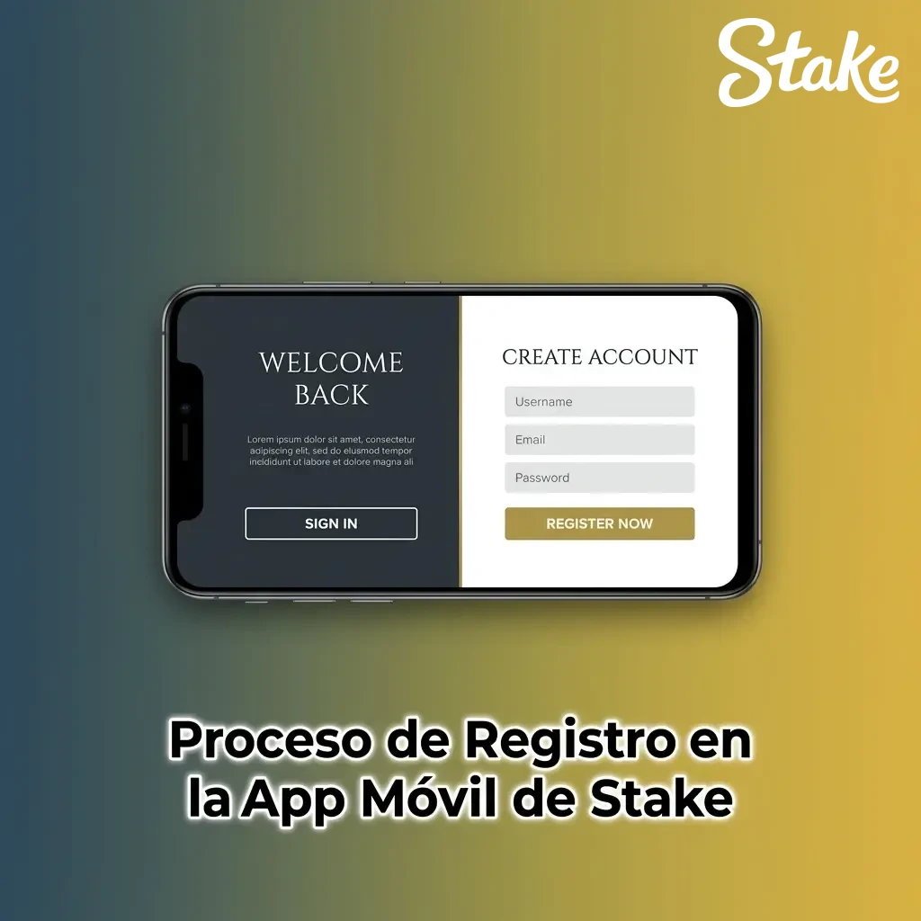 Proceso de registro en la app móvil de Stake Colombia para mayores de 18 años, con pasos detallados de creación de cuenta.