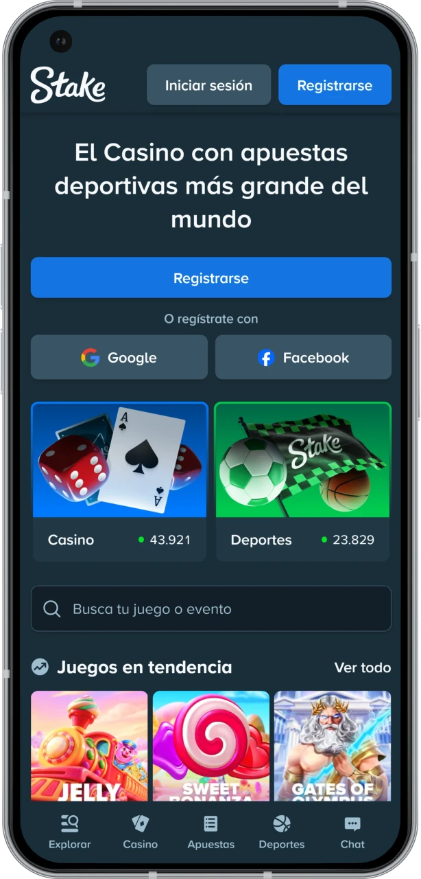 Accede al sitio móvil oficial para iniciar el proceso de instalación de Stake.