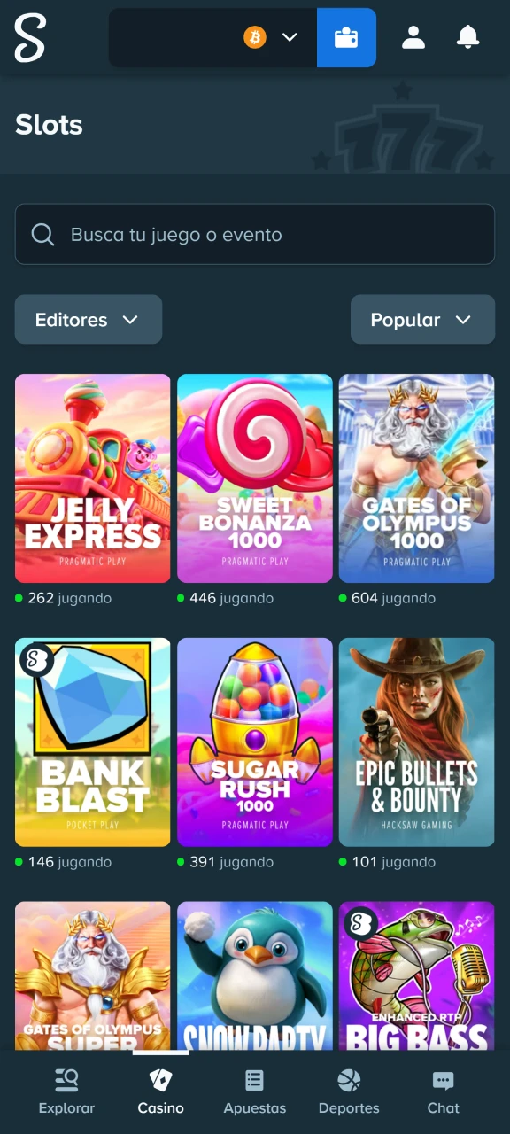 Elige tu sección y comienza a ganar en deportes o casino con la aplicación de Stake.