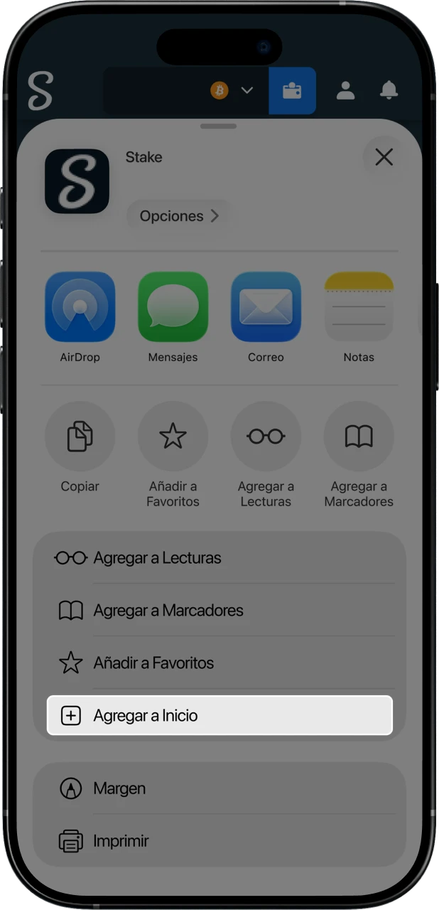 Añade la app a la pantalla de inicio de tu iOS para entrar a Stake al instante.