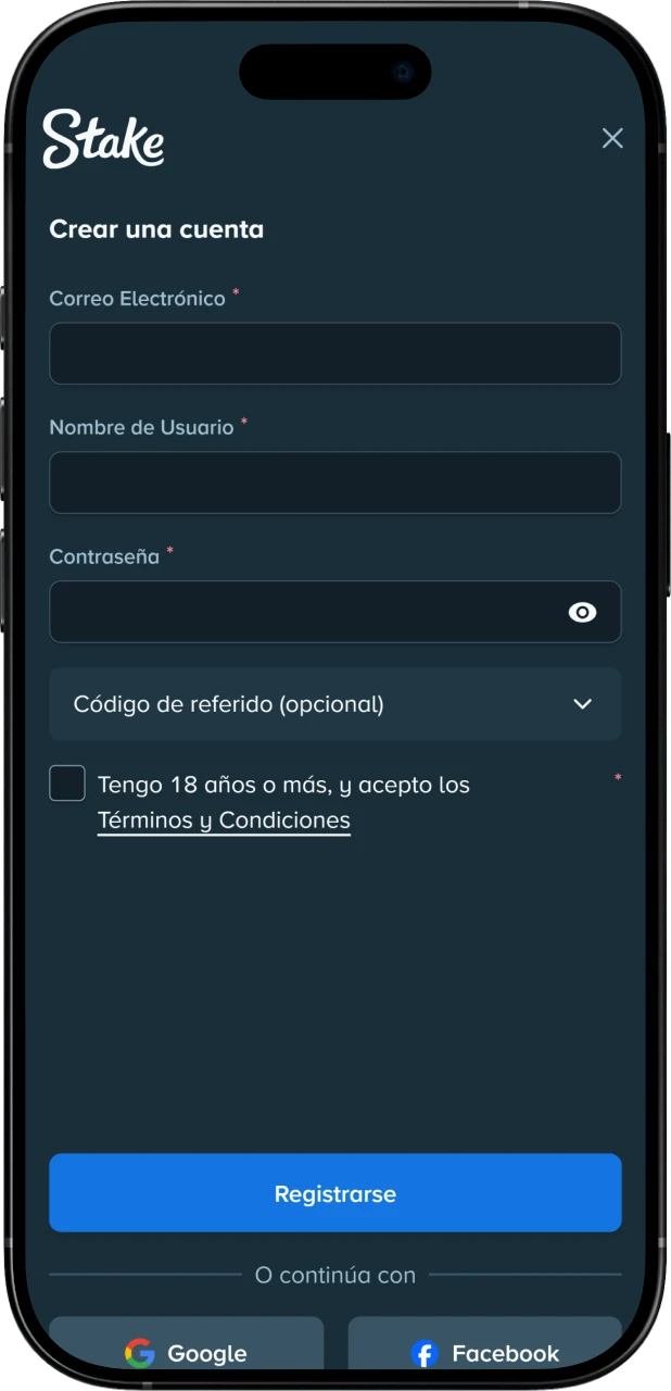 Crea tu cuenta de Stake directamente desde tu dispositivo Apple de forma sencilla.