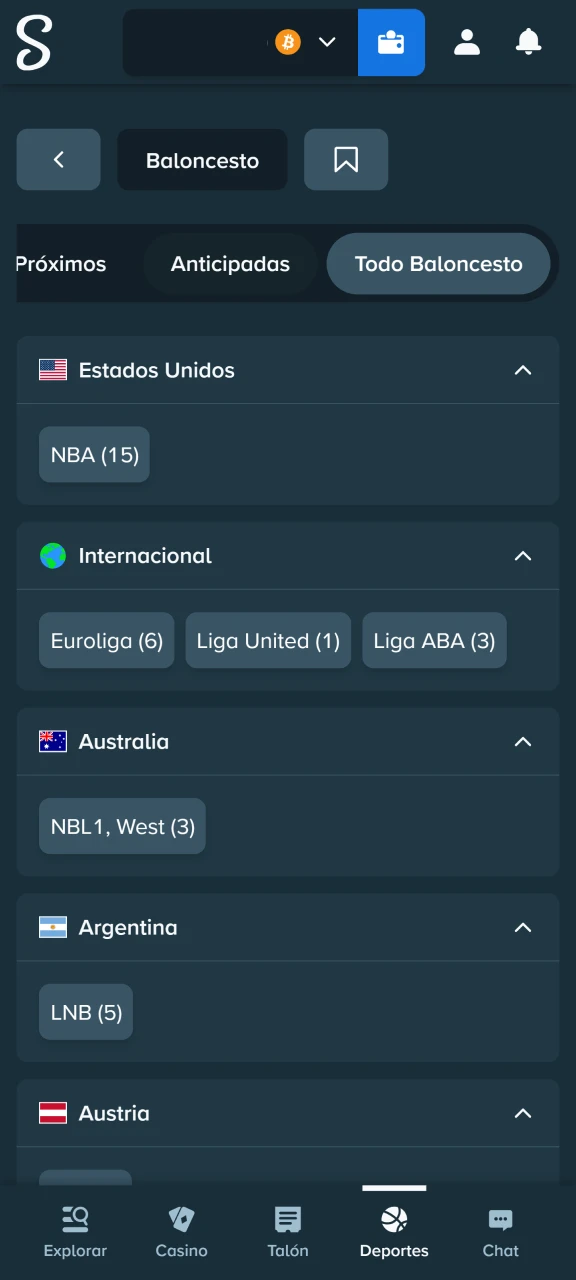 Elige la liga o el partido al que deseas apostar dentro del catálogo de Stake Colombia.