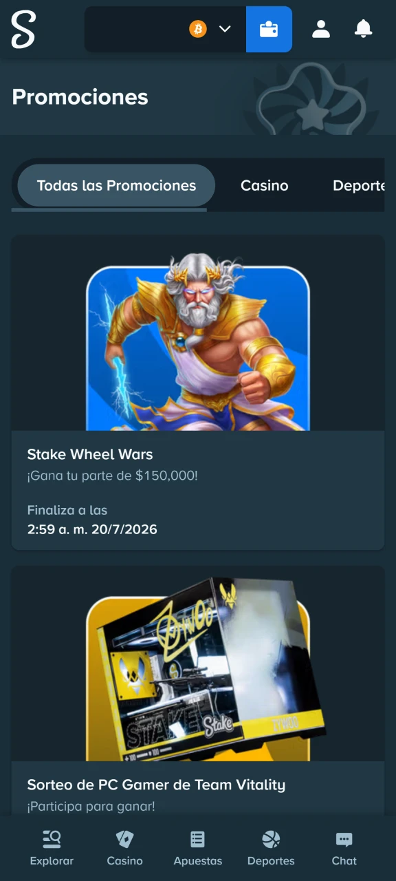 Haz clic para reclamar el bono disponible y comienza a jugar con saldo extra en Stake.