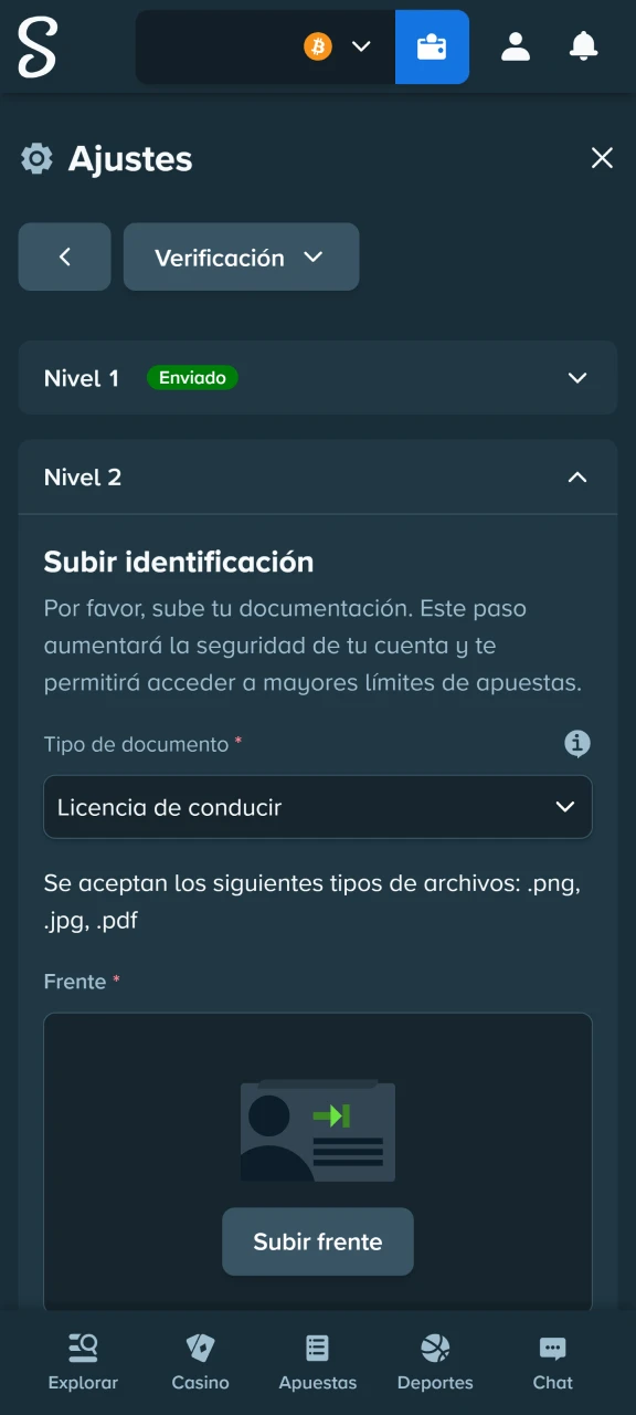 Verifica tu identidad en la configuración de Stake.
