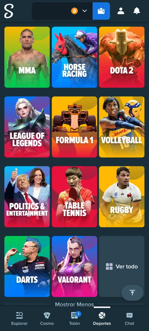 Obtén acceso a la sección de deportes y localiza la categoría de Formula 1 en Stake.