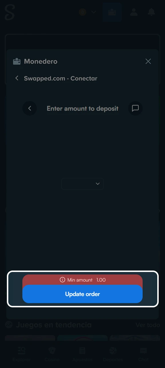 Confirma la operación de depósito en la plataforma Stake.