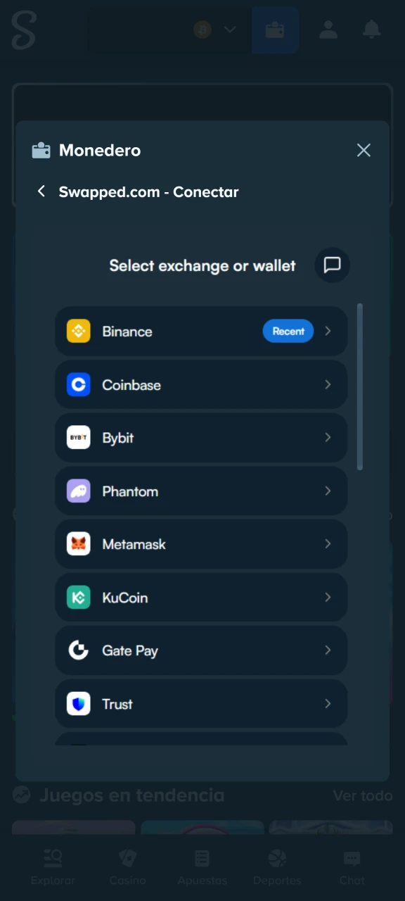 Selecciona el método de depósito que prefieras, incluyendo opciones locales y cripto en Stake.