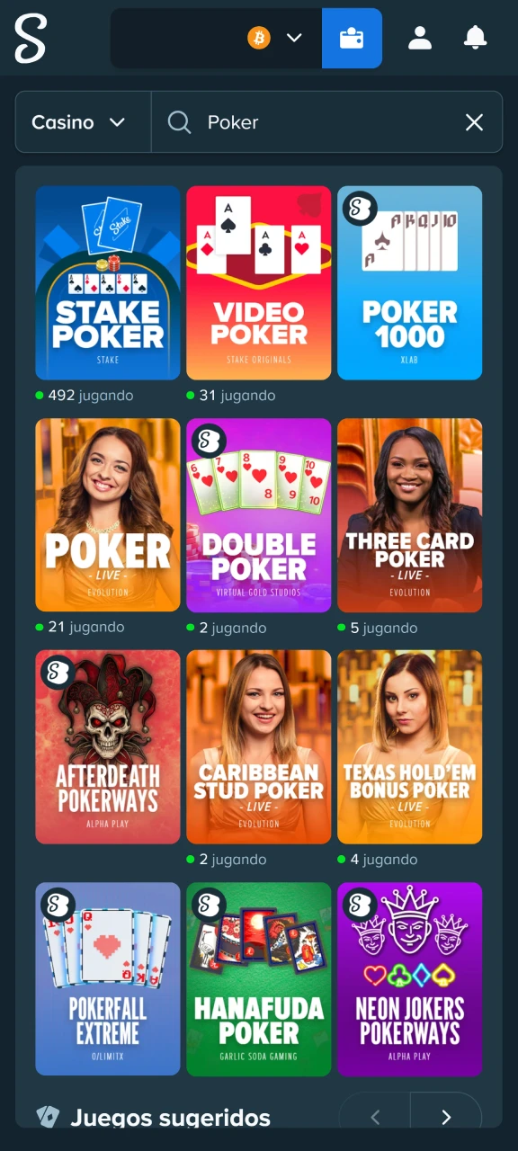 Encontrá tu variante de poker y comenzá a jugar al Texas Hold'em o Video Poker en Stake.