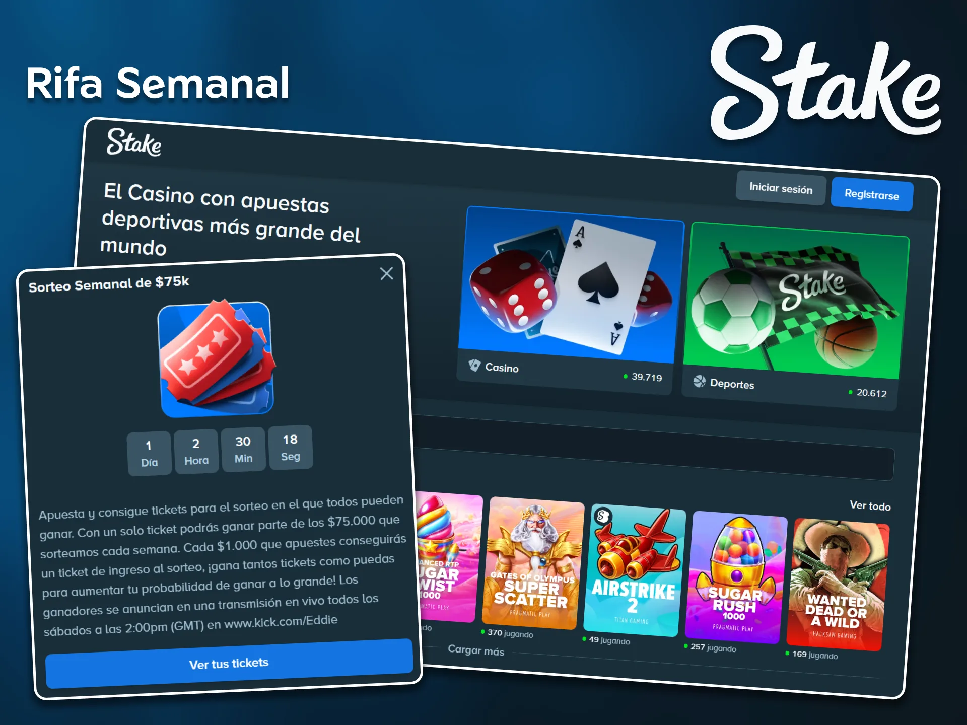 Gana una parte del pozo de premios participando en el Sorteo Semanal de 75.000 $ en Stake.