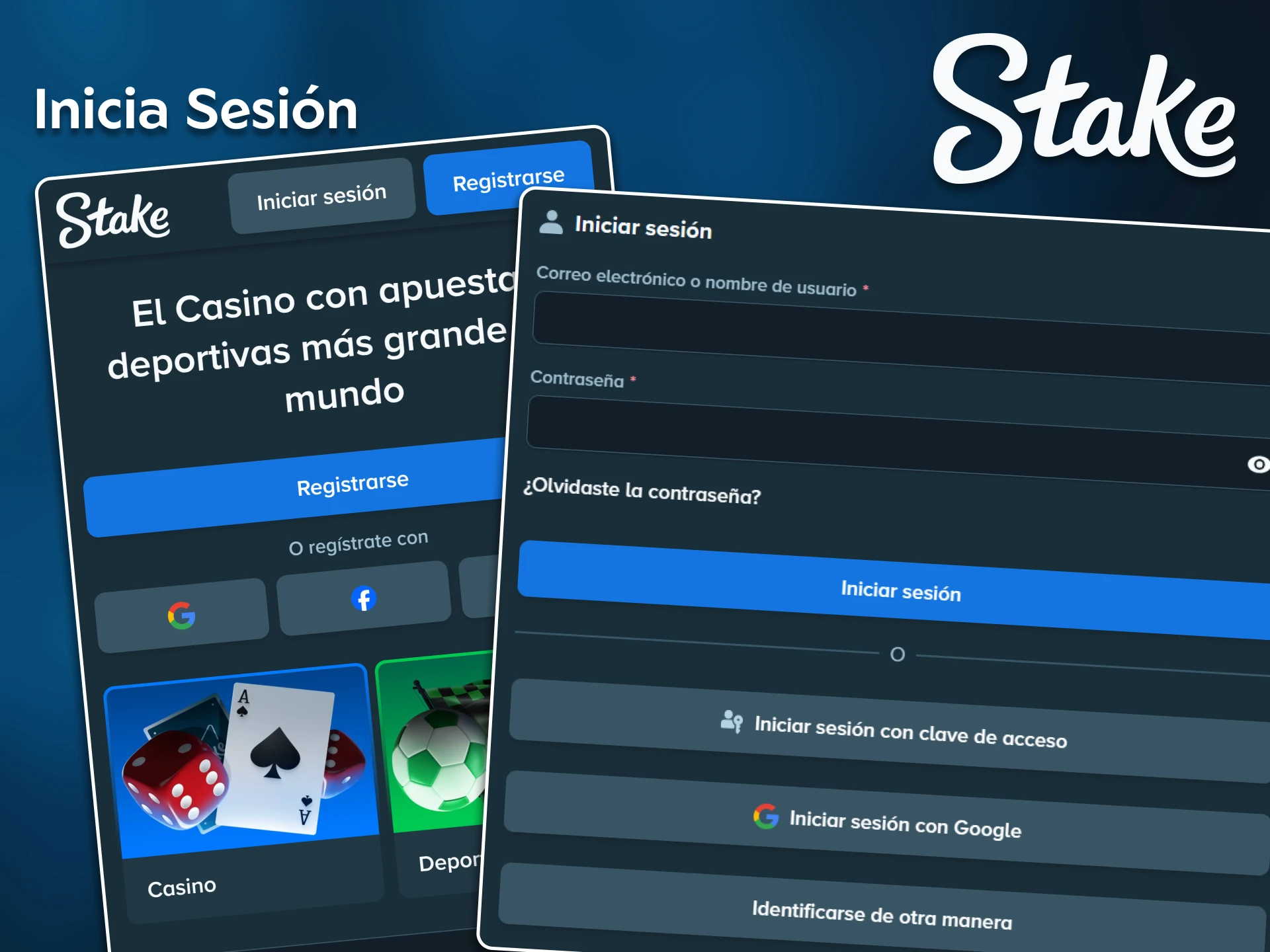 Accede a tu cuenta de Stake al instante introduciendo tus datos.