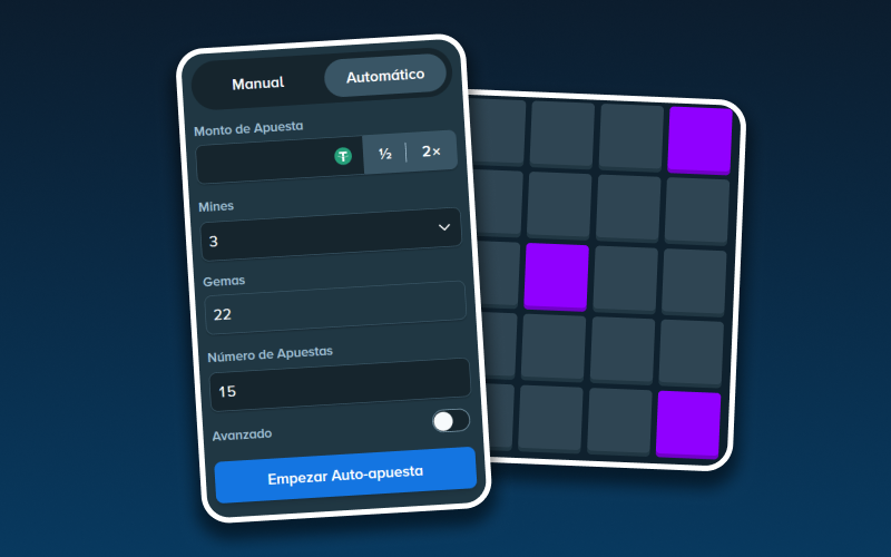 Automatiza tus jugadas estableciendo parámetros fijos en Mines con la función de apuesta automática disponible en Stake.
