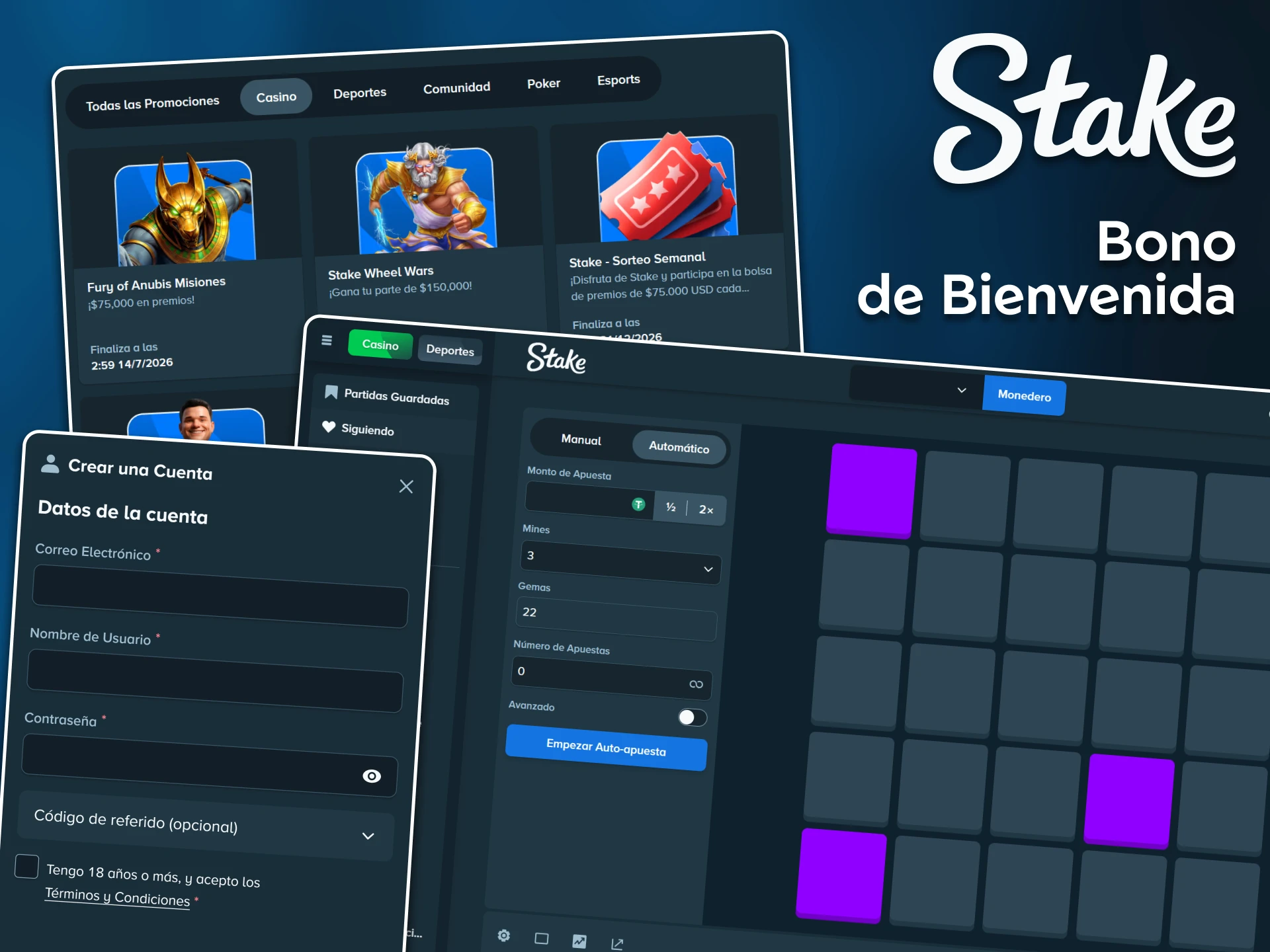 Multiplica tus fondos de casino reclamando el bono de bienvenida para Mines en Stake.