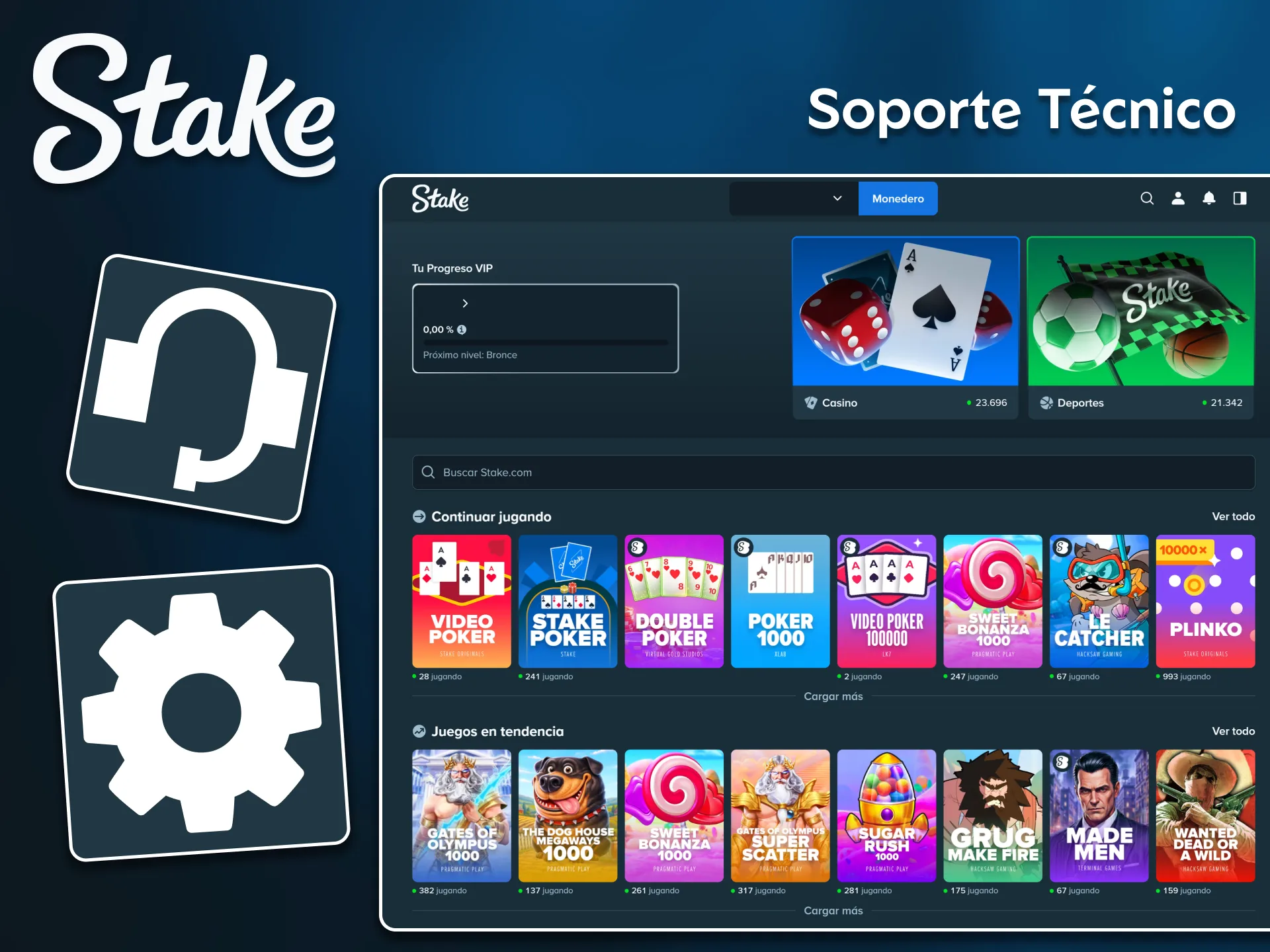 Informe cualquier problema de carga al soporte técnico de Stake.