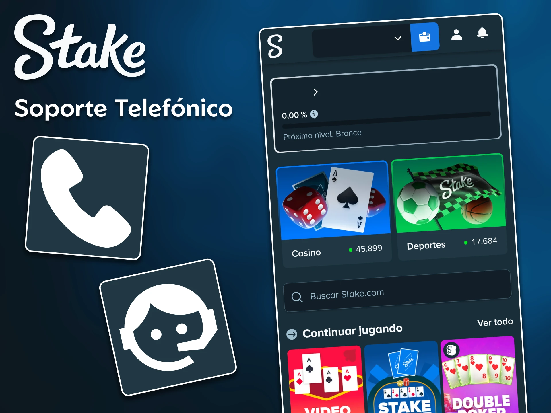 Solicite asistencia directa llamando al servicio de atención telefónica de Stake.