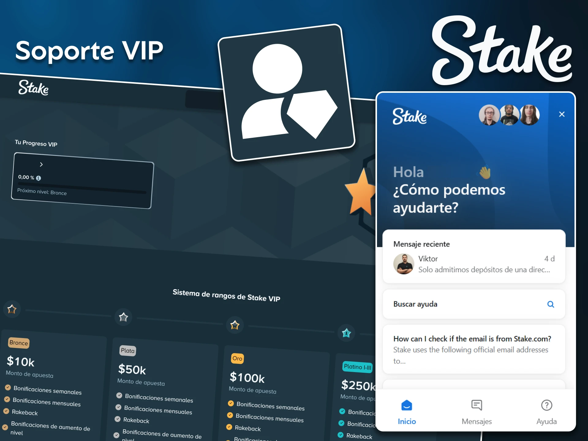 Disfruta de un gestor de cuenta dedicado a través del soporte VIP de Stake.