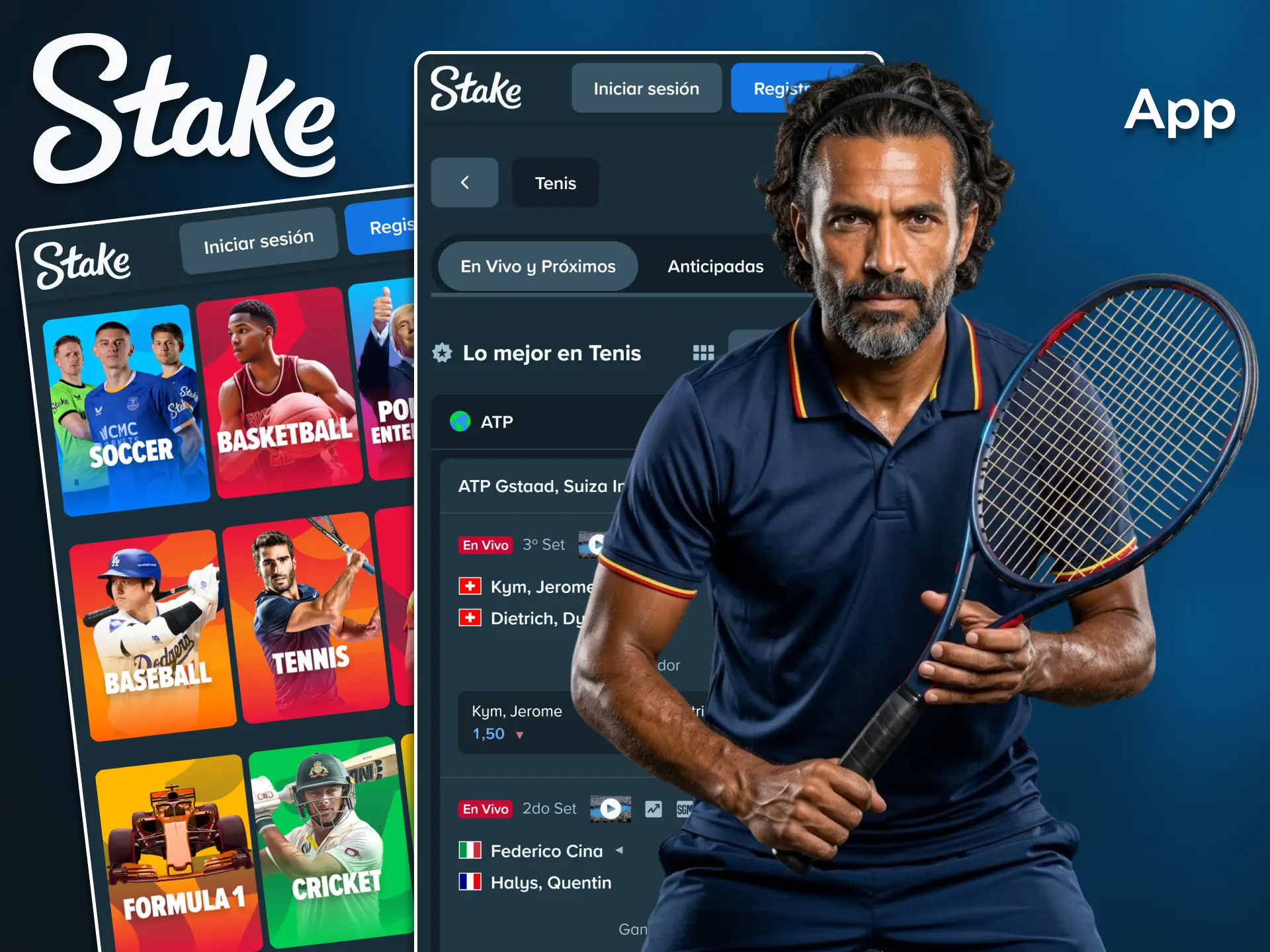 Sigue cada set y punto en directo mientras realizas apuestas de tenis en la aplicación de Stake.
