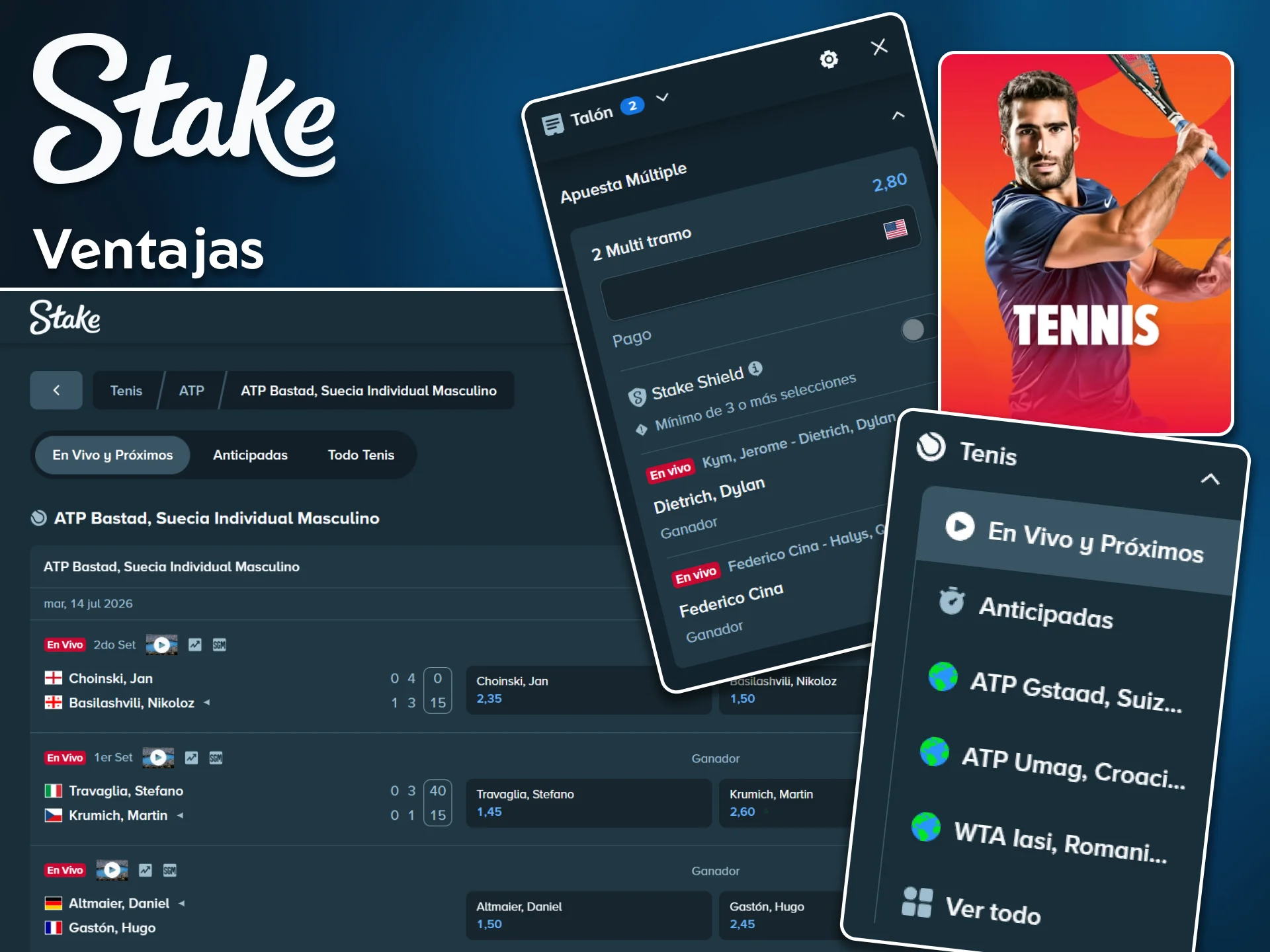 Aprovecha unas cuotas y mercados excelentes descubriendo las ventajas de apostar al tenis en Stake.